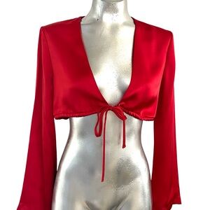 Dynamite Red Satin Tie-Front crop top in XS